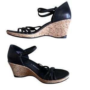 Teva Riviera Strappy Wedge Leather Heel Womens 7.5‎ Cork Gorpcore Granola